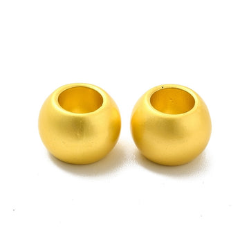 BD909 - 10 pcs Yellow Gold Plated METAL Smooth Ball Spacer Beads - 12mm - Matte - Large Hole: 6mm - Fits European Cords and Paracord!