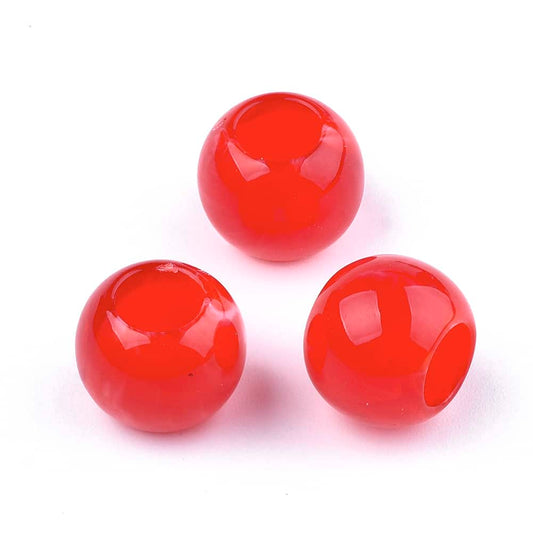 BD912 - 75 pcs Bright Red Smooth Gemstone Style Acrylic Ball Spacer Beads - 12mm - Large Hole: 5.5mm - Fits European Cords and Paracord!