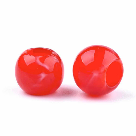 BD912 - 75 pcs Bright Red Smooth Gemstone Style Acrylic Ball Spacer Beads - 12mm - Large Hole: 5.5mm - Fits European Cords and Paracord!