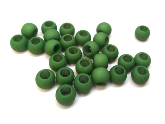 BD922 - 100 pcs Army Green Matte Ball Spacer Beads - 10mm - Large Hole: 4.7mm - Fits European Cords and Paracord!