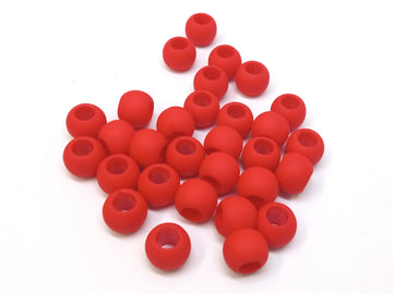 BD924 - 100 pcs Red Matte Ball Spacer Beads - 10mm - Large Hole: 4.7mm - Fits European Cords and Paracord!
