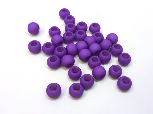 BD925 - 100 pcs Purple Matte Ball Spacer Beads - 10mm - Large Hole: 4.7mm - Fits European Cords and Paracord!