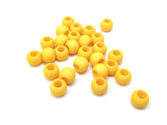 BD927 - 100 pcs Yellow Matte Ball Spacer Beads - 10mm - Large Hole: 4.7mm - Fits European Cords and Paracord!