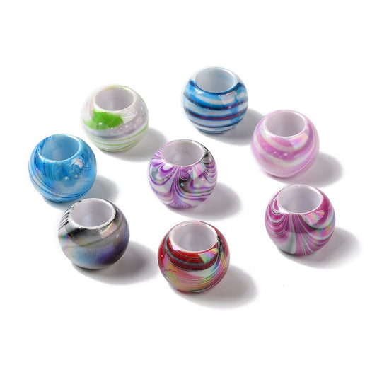 BD929 - 50 pcs Acrylic Assortment of Colors Smooth Ball Spacer Beads - 18mm - Large Hole: 9.5mm - Marble Style - Fits Paracord!