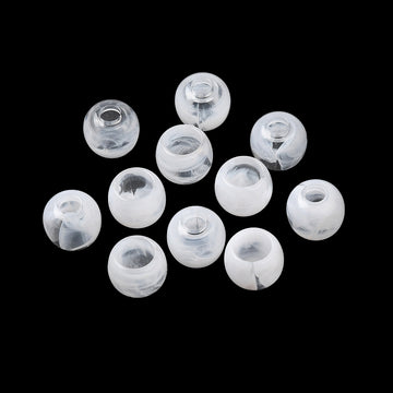 BD931 - 100 pcs White Smoke Acrylic Smooth Ball Spacer Beads - 11mm - Large Hole: 4-6.5mm - Fits European Cords and Paracord!