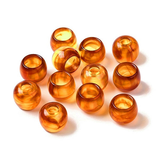 BD932 - 100 pcs Orange Smoke Acrylic Smooth Ball Spacer Beads - 11mm - Large Hole: 4-6.5mm - Fits European Cords and Paracord!