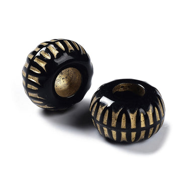 BD934 - 50 pcs Acrylic Black and Gold Textured MATTE Rondelle Spacer Beads - 19mm - Large Hole: 7.5mm - Fits European Cords and Paracord!