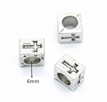 BD935 - 10 pcs Antique Silver Cross Cube Spacer Charm Beads - 9mm - Hole Size: 6mm - Fits European Cords and Paracord!