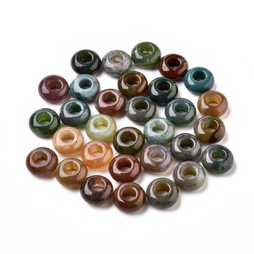 BD937 - 10 pcs Mix of Smooth Gemstone Natural Stone Round Spacer Beads - Indian Agate - 12mm - Large Hole: 5mm - Fits European Cords and Paracord!