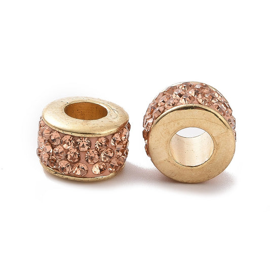 BD942 - 10 pcs Rhinestone Rondelle Spacer Beads - Rose Gold - 10mm x 7mm - Hole Size: 4.8mm - Fits European and Paracord Beads!