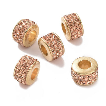BD942 - 10 pcs Rhinestone Rondelle Spacer Beads - Rose Gold - 10mm x 7mm - Hole Size: 4.8mm - Fits European and Paracord Beads!