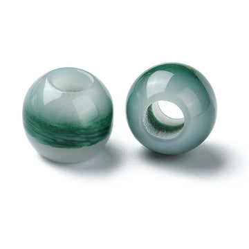 BD945 - 75 pcs Green Smooth Gemstone Style Resin Ball Spacer Beads - 12mm - Large Hole: 5mm - Fits European Cords and Paracord!