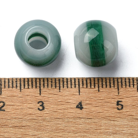 BD945 - 75 pcs Green Smooth Gemstone Style Resin Ball Spacer Beads - 12mm - Large Hole: 5mm - Fits European Cords and Paracord!
