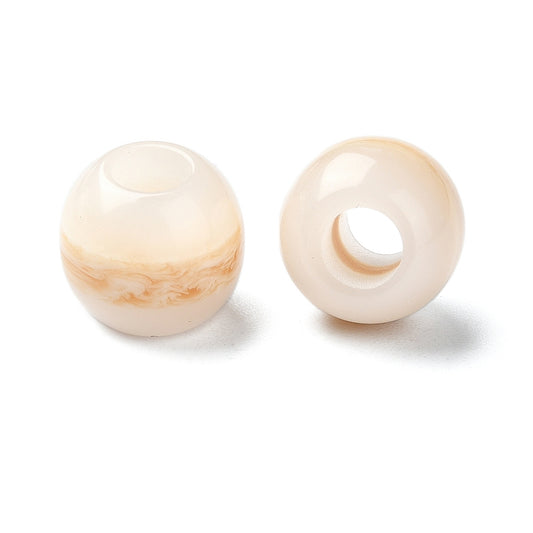 BD947 - 75 pcs Cream Smooth Gemstone Style Resin Ball Spacer Beads - 12mm - Large Hole: 5mm - Fits European Cords and Paracord!