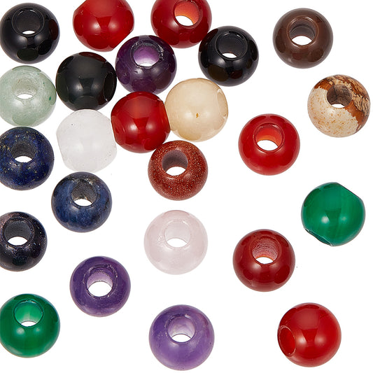 BD948B - 25 pcs Gemstone - Assortment - Ball Spacer Beads - 10mm - Large Hole: 4mm - Fits European Cords!
