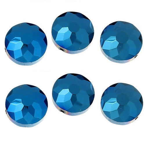 BD950 - 20 pcs Glass Rondelle Faceted Round Flat Beads - 14mm - Dark Blue - Iridescent Multicolor - Hole Size: 1.4mm