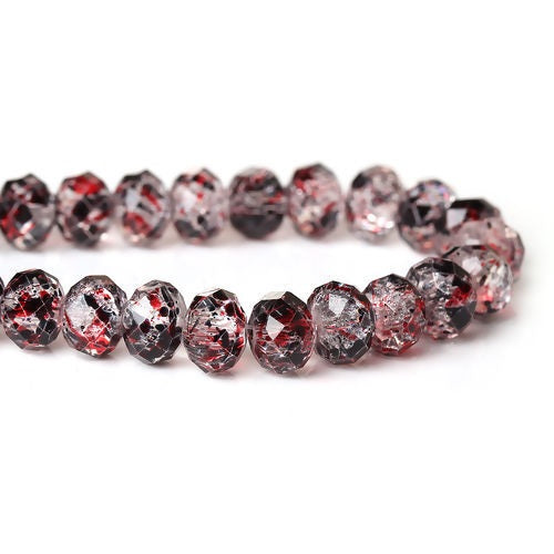 BD952 - 70 pcs. Red, Black and Clear Glass Faceted Rondelle Beads - 8mm - Hole Size: 1.5mm - 16" Strand