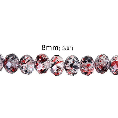 BD952 - 70 pcs. Red, Black and Clear Glass Faceted Rondelle Beads - 8mm - Hole Size: 1.5mm - 16" Strand