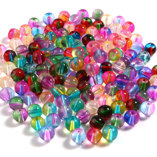 BD954 - 100 pcs Glass Round Beads - 8mm - Assortment of Colors - 1.6mm Hole Size - Confetti Mix