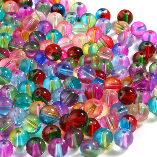 BD954 - 100 pcs Glass Round Beads - 8mm - Assortment of Colors - 1.6mm Hole Size - Confetti Mix