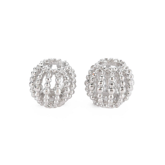 BD956 - 20 pcs. Silver Tone Metal Bubble Round Ball Spacer Beads - 10mm - Large Hole: 4.5mm - Fits European Cords and Paracord!