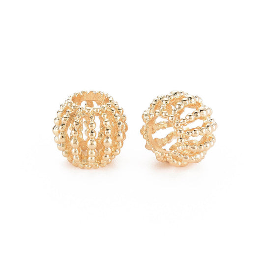 BD957 - 20 pcs. Gold Plated Metal Bubble Round Ball Spacer Beads - 10mm - Large Hole: 4.5mm - Fits European Cords and Paracord!