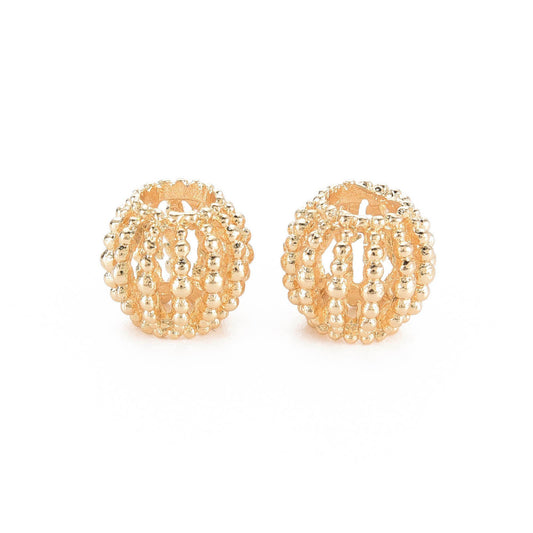 BD957 - 20 pcs. Gold Plated Metal Bubble Round Ball Spacer Beads - 10mm - Large Hole: 4.5mm - Fits European Cords and Paracord!