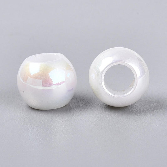 BD963 - 60 pcs Cream White ABS Plastic Pearl Imitation Ball Spacer Beads - 12mm - Large Hole: 6mm - Fits European Cords and Paracord!
