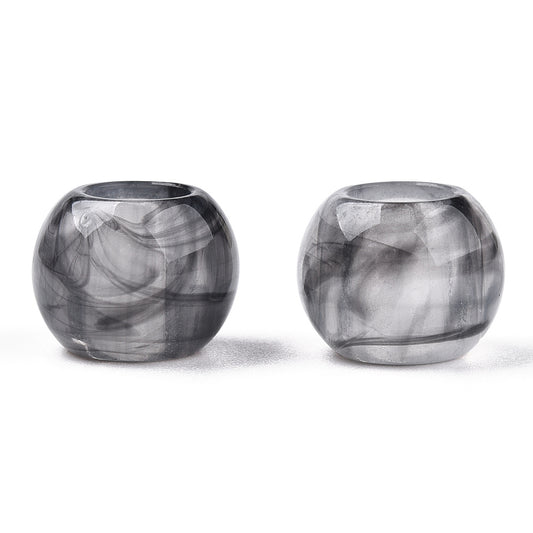 BD964 - 100 pcs Gray Smoke Acrylic Smooth Ball Spacer Beads - 12mm - Large Hole: 5.5mm - Fits European Cords and Paracord!