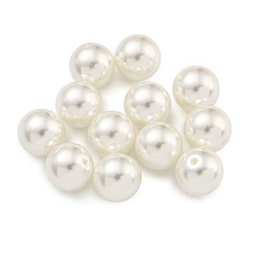 BD992 - 10 pcs. - 10mm Half Drilled Glass Pearl Imitation Round Beads - White - Hole Size: 1mm