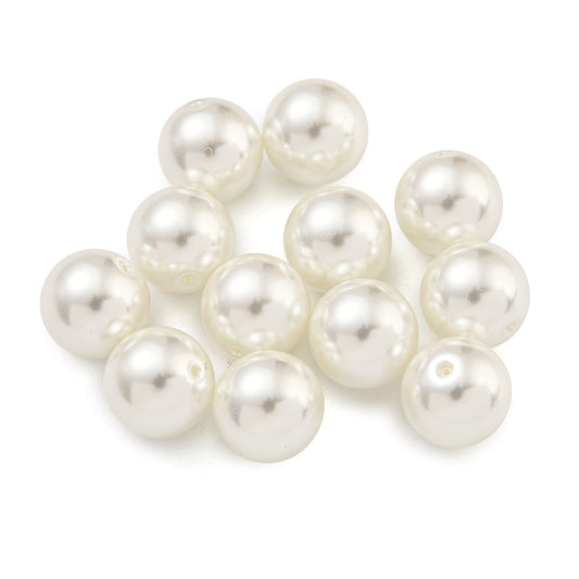 BD992 - 10 pcs. - 10mm Half Drilled Glass Pearl Imitation Round Beads - White - Hole Size: 1mm