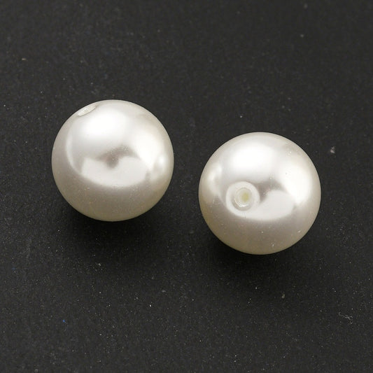BD992 - 10 pcs. - 10mm Half Drilled Glass Pearl Imitation Round Beads - White - Hole Size: 1mm