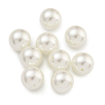 BD993 - 10 pcs. - 12mm Half Drilled Glass Pearl Imitation Round Beads - White - Hole Size: 1mm