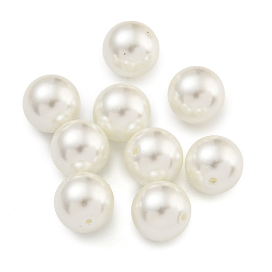BD993 - 10 pcs. - 12mm Half Drilled Glass Pearl Imitation Round Beads - White - Hole Size: 1mm
