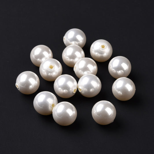 BD995 - 10 pcs. - 10mm Half Drilled Plastic Pearl Imitation Round Beads - White - Hole Size: 1.2mm