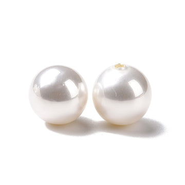BD995 - 10 pcs. - 10mm Half Drilled Plastic Pearl Imitation Round Beads - White - Hole Size: 1.2mm