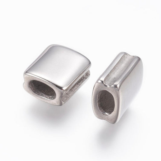 BD997 - 5 pcs 304 Stainless Steel Silver Tone Square Spacer Beads- 8mm x 7mm - Hole Size: 2mm x 3.5mm - Tarnish Resistant!