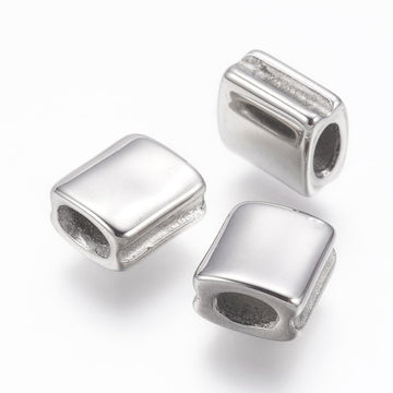 BD997 - 5 pcs 304 Stainless Steel Silver Tone Square Spacer Beads- 8mm x 7mm - Hole Size: 2mm x 3.5mm - Tarnish Resistant!