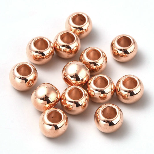 BD962- 100 pcs Rose Gold Smooth Ball Spacer Beads - 12mm - Large Hole: 5.8mm - Fits European Cords and Paracord!