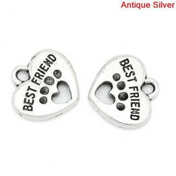 P053 - 10 pcs. Antique Silver "Best Friend" Pet charm - 15mm - Hole Size: 2mm