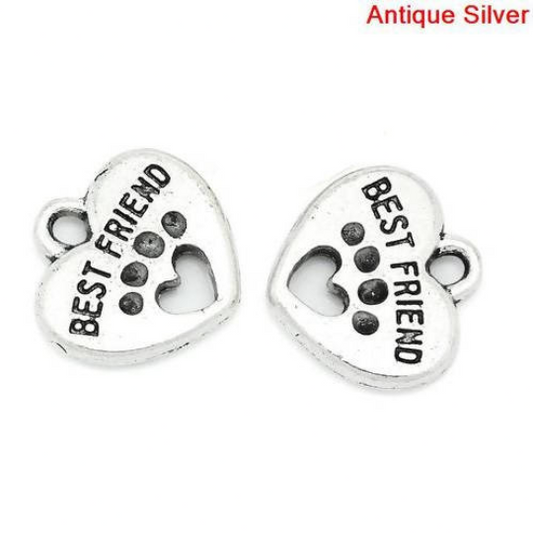 P053 - 10 pcs. Antique Silver "Best Friend" Pet charm - 15mm - Hole Size: 2mm