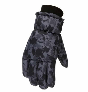 BGG710 - 1 pair - Black Gray Camo Snow Winter Gloves - Ages 7-10(S) - Waterproof - Non-Slip