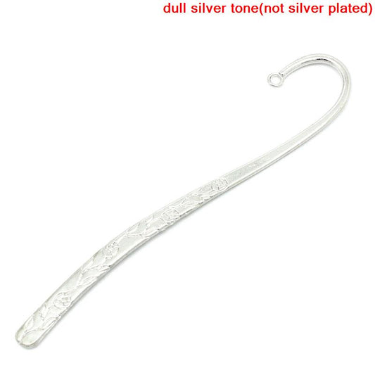 BK-ST1 - 5 pcs. Silver Tone Carved Bookmark Hooks - Flower - 121mm (4.76 inch)