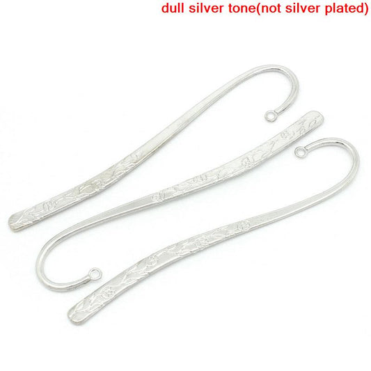 BK-ST1 - 5 pcs. Silver Tone Carved Bookmark Hooks - Flower - 121mm (4.76 inch)