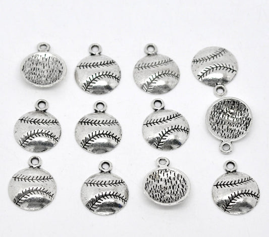 BD172 - 25 pcs. Antique Silver Baseball Charms Pendants - 18mm x 14.5mm
