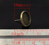 E168A - 10 pcs. Antique Bronze Earring Posts Studs Settings Bezels Cabochons Tacks - 14mm Glue Pad Setting - Made of Copper