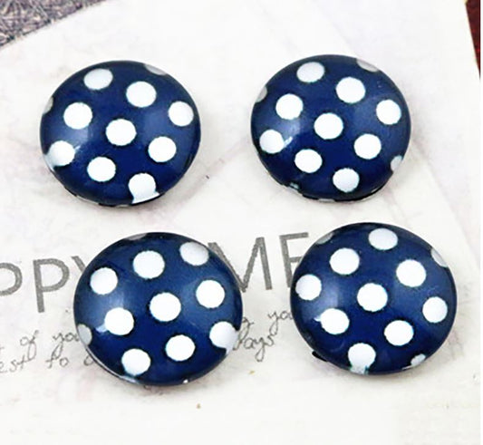 CA545 - 10 pcs Circle Polka Dots Glass Round Dome Seals Tiles Cabochons - 12mm - Blue and White