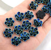 C004 - 10 pcs (5 Pairs) Resin Cabochons - 20mm (0.79 inch) - Flower Design - Blue Multicolor