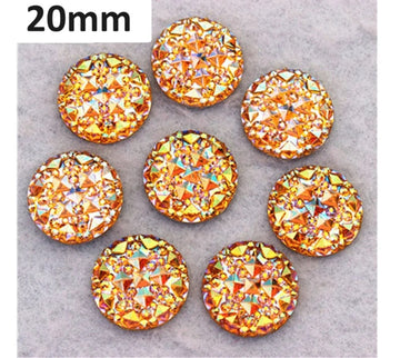 CA045 - 10 pcs Druzy Resin Embellishment Cabochons Orange Multicolor AB - 20mm - Shimmer Style
