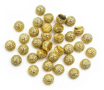 CA208 - 10 pcs Gold Resin Rhinestone Pave Dome Cabochons - 10mm - Half Round Ball
